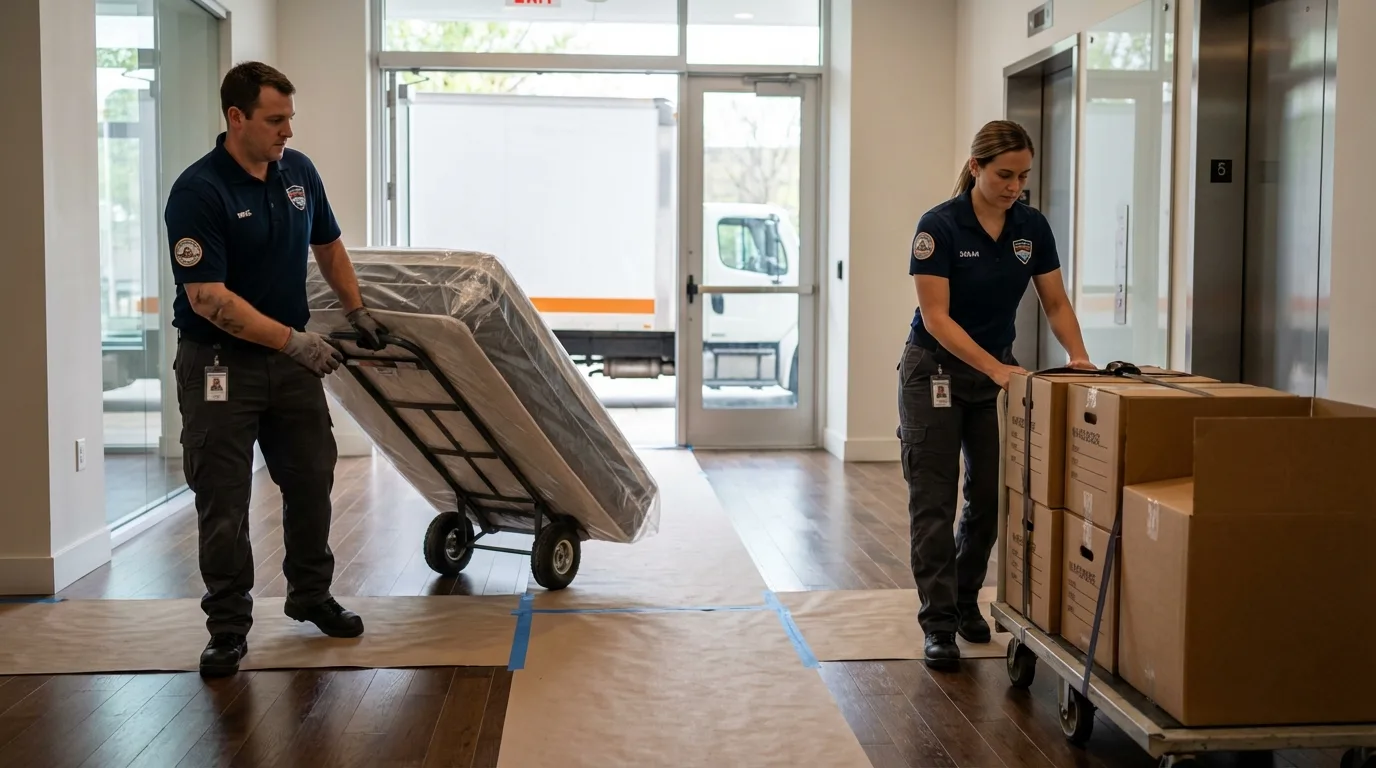 Professional apartment movers loading elevator in Girdwood, AK