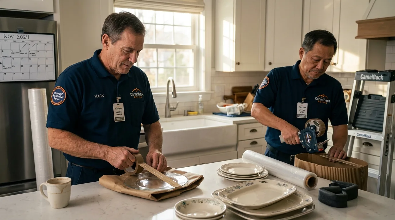 Professional crew packing kitchen dishware in Girdwood, AK